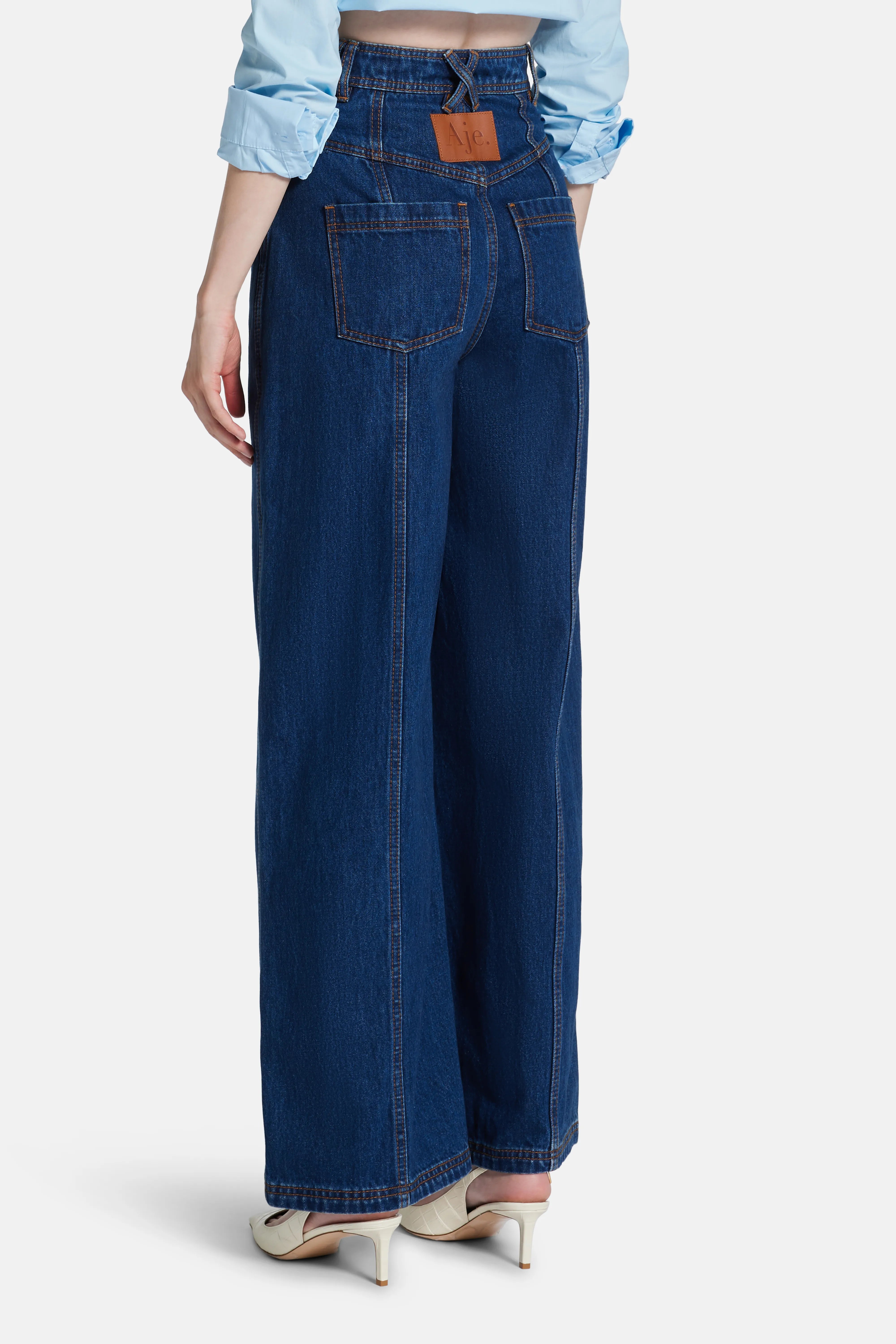Genesis Cotton Denim Jeans With Gold Detail in Blue