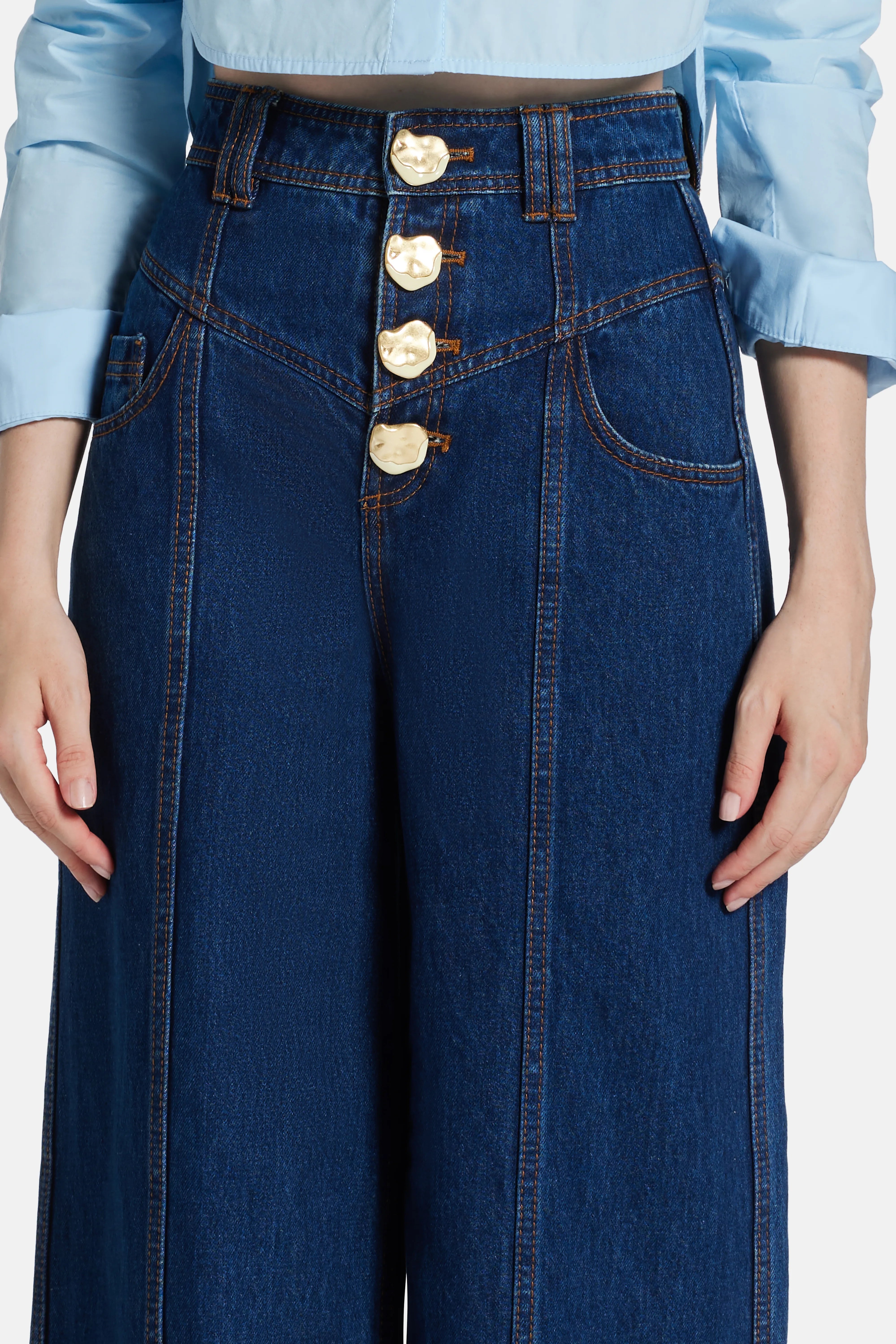 Genesis Cotton Denim Jeans With Gold Detail in Blue