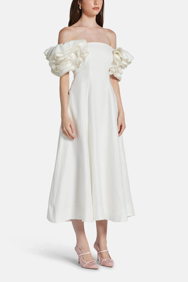 Twyla Linen Midi Dress in White