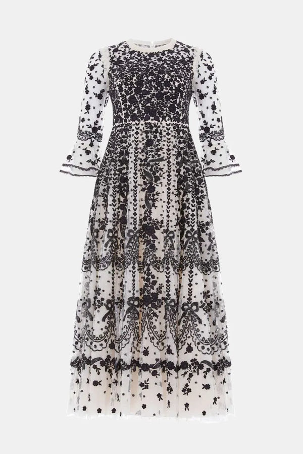 Adeline Round Neck Evening Dress in Black