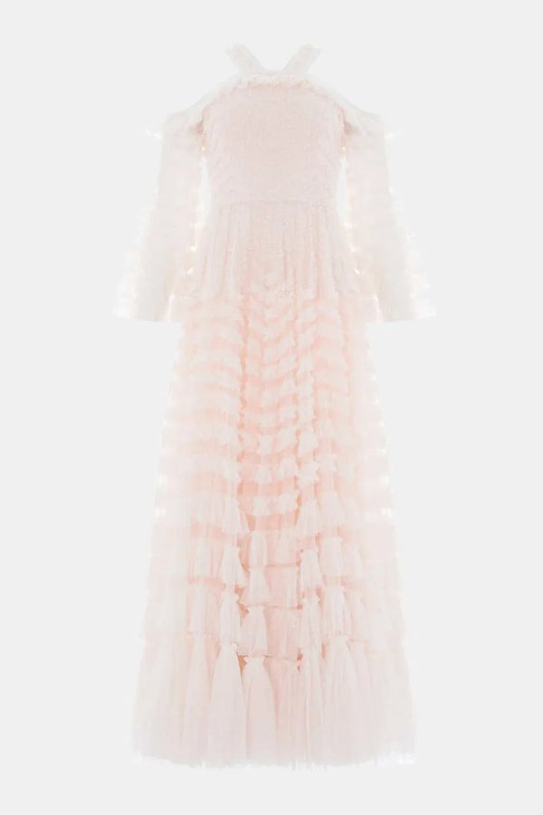 La Vie En Rose Off Shoulder Evening Dress in Cream