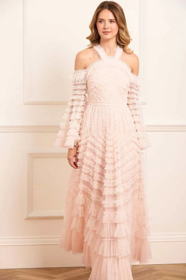 La Vie En Rose Off Shoulder Evening Dress in Cream