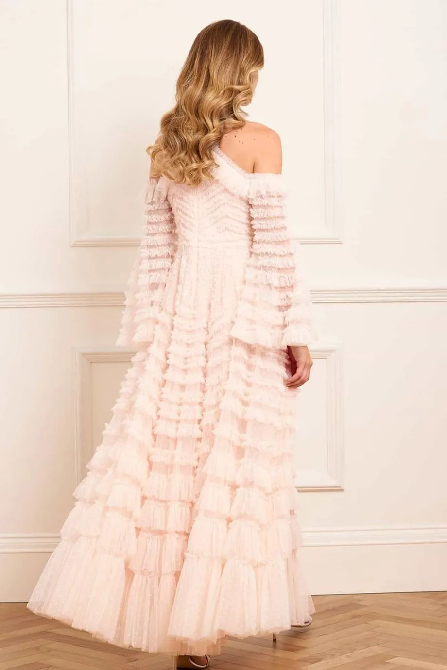 La Vie En Rose Off Shoulder Evening Dress in Cream