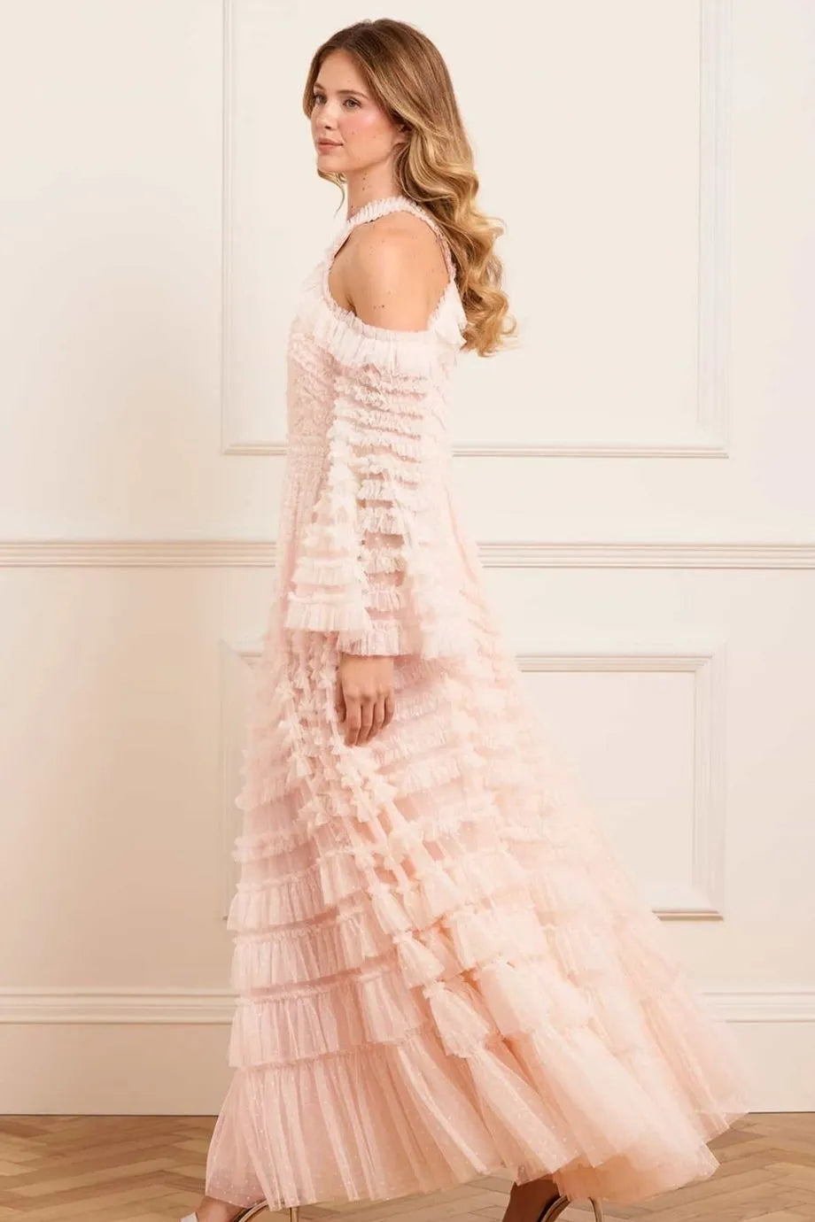 La Vie En Rose Off Shoulder Evening Dress in Cream