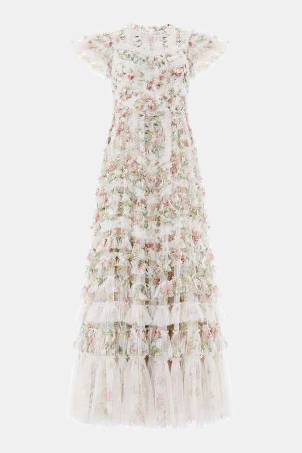 Colettes La Vie En Rose Round Neck Short Sleeves Evening Dress in Cream