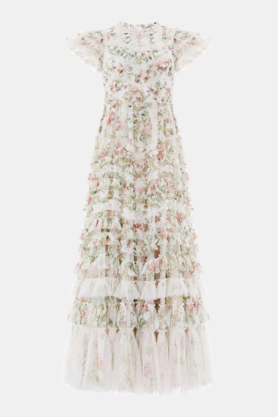 Colettes La Vie En Rose Round Neck Short Sleeves Evening Dress in Cream