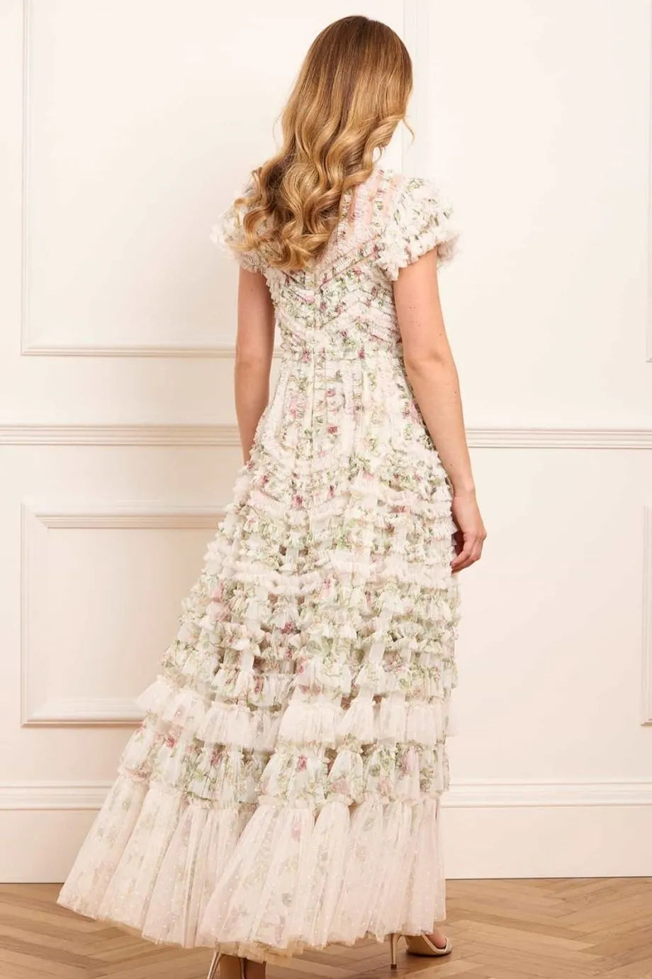 Colettes La Vie En Rose Round Neck Short Sleeves Evening Dress in Cream