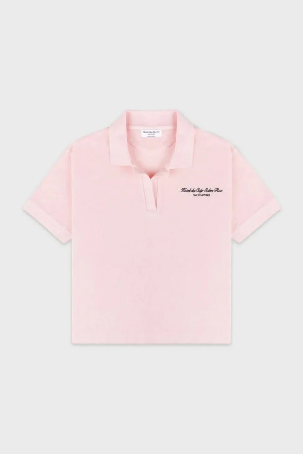 Eden Script Cotton Terry Polo T-Shirt in Pink