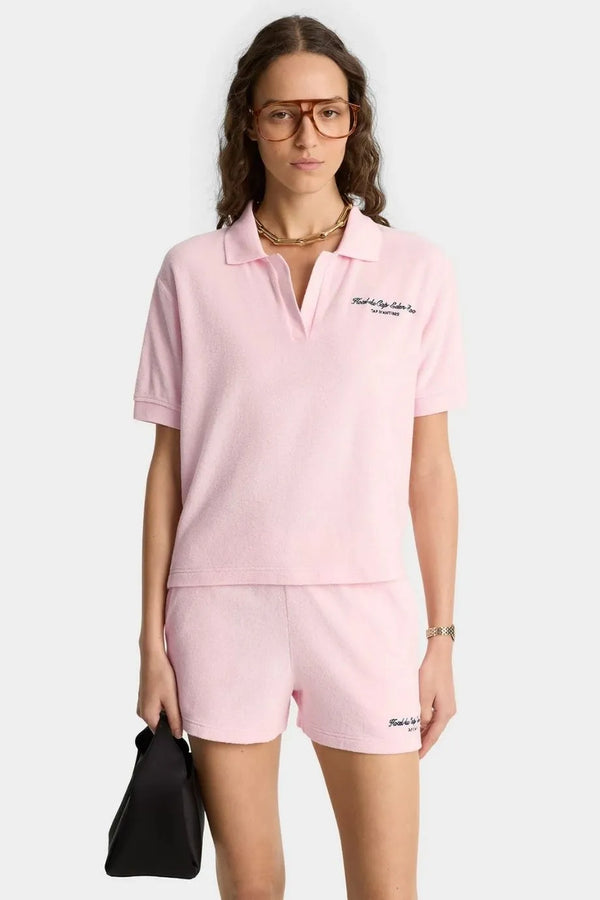 Eden Script Cotton Terry Polo T-Shirt in Pink