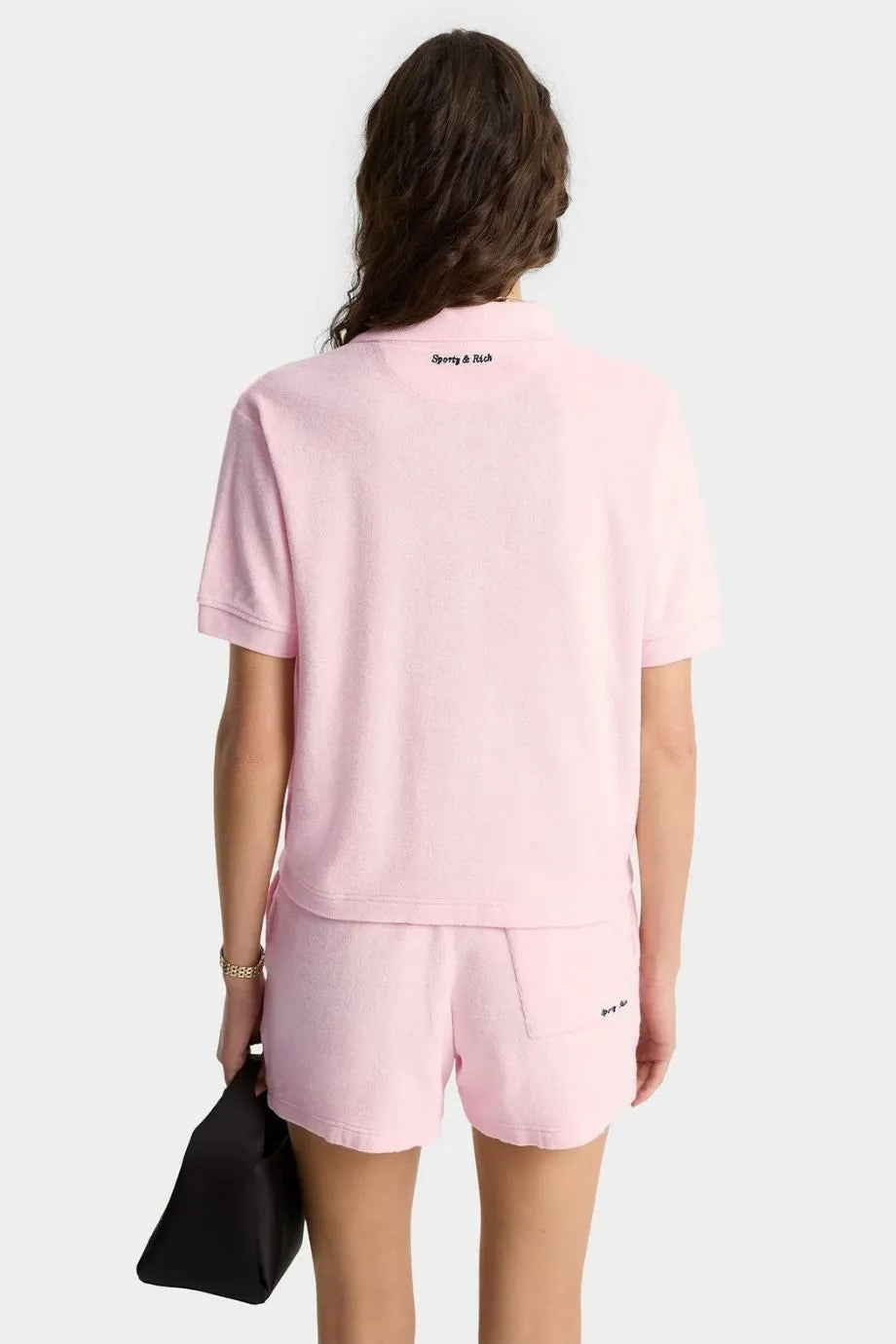 Eden Script Cotton Terry Polo T-Shirt in Pink