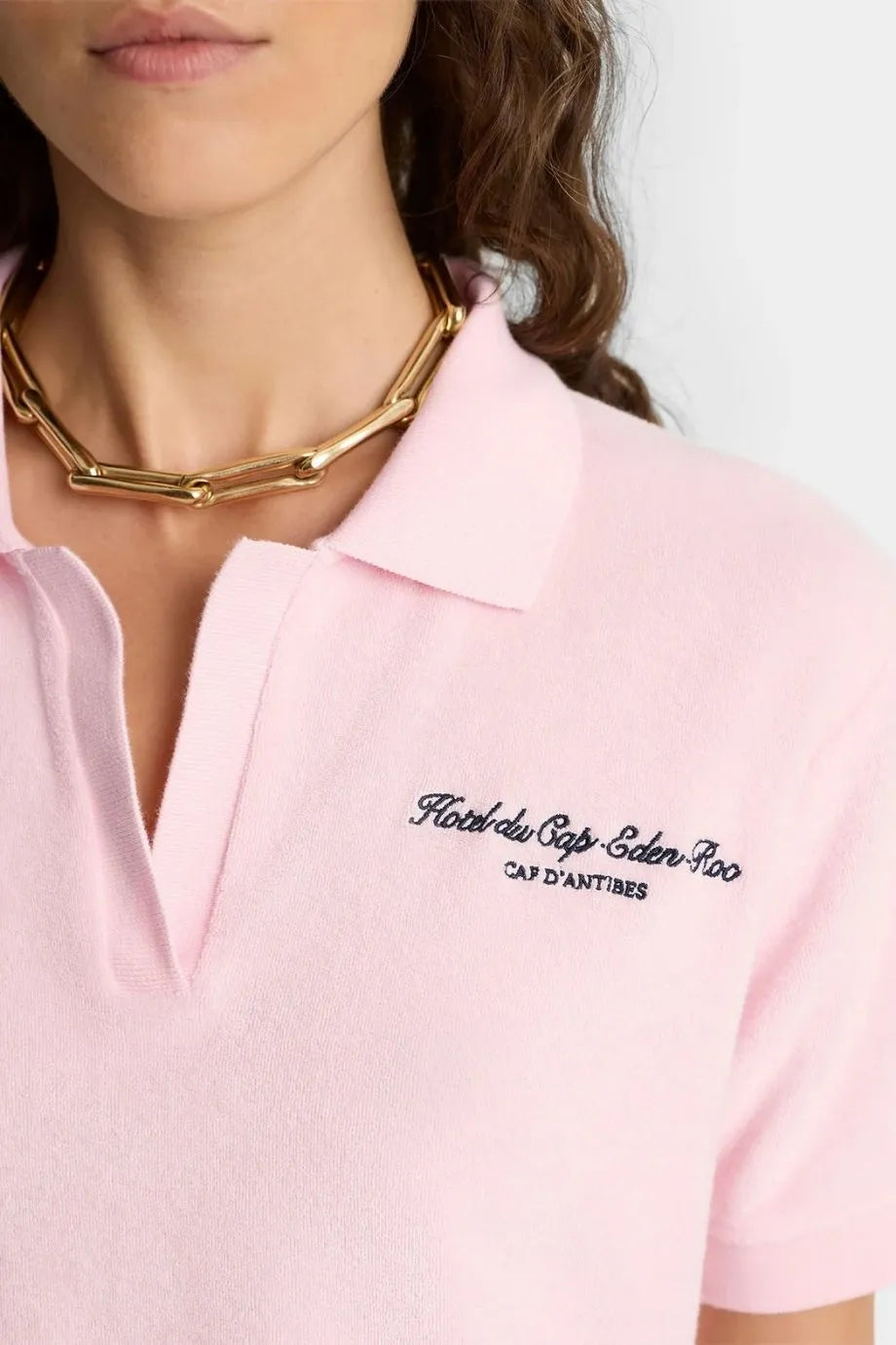 Eden Script Cotton Terry Polo T-Shirt in Pink