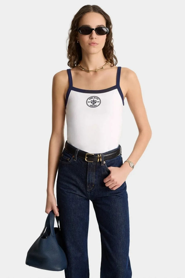 Eden Crest Cotton Pique Tank Top in White and Blue