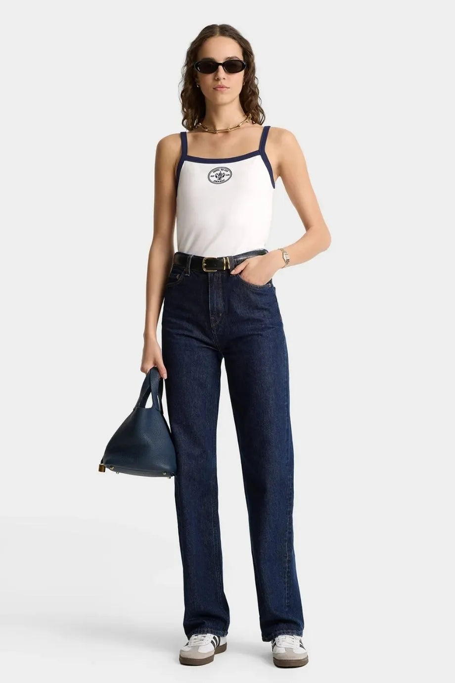 Eden Crest Cotton Pique Tank Top in White and Blue