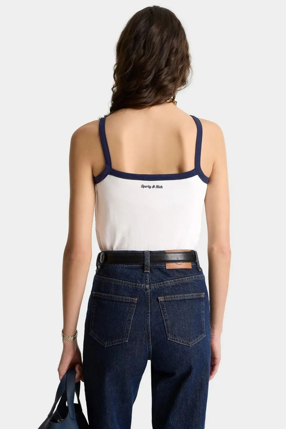 Eden Crest Cotton Pique Tank Top in White and Blue