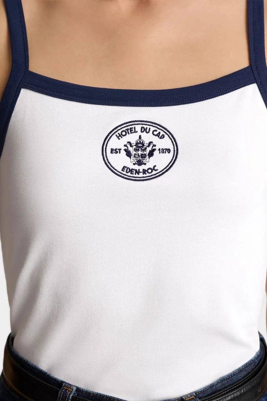 Eden Crest Cotton Pique Tank Top in White and Blue