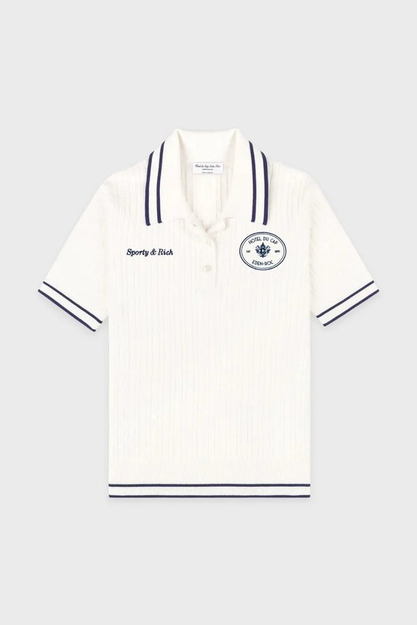 Eden Crest Cotton Cable Knit Polo T-Shirt in White