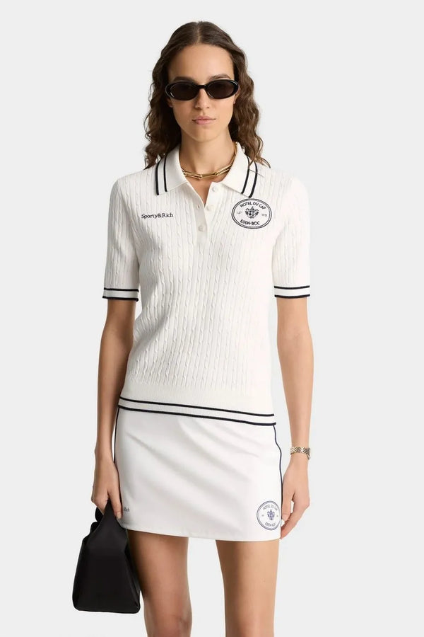 Eden Crest Cotton Cable Knit Polo T-Shirt in White