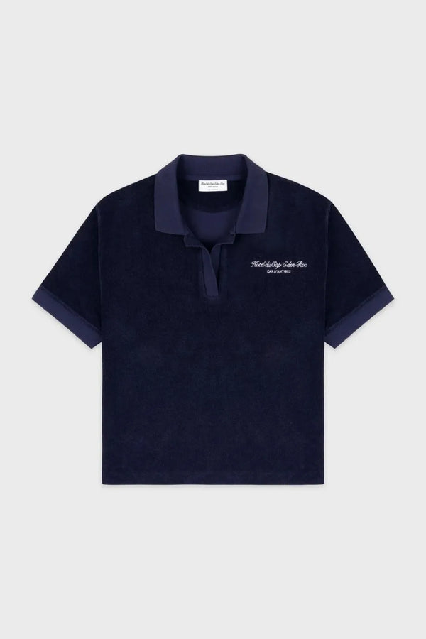 Eden Script Cotton Terry Polo T-Shirt in Blue