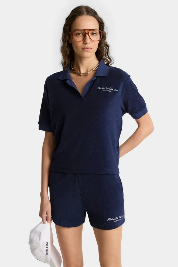Eden Script Cotton Terry Polo T-Shirt in Blue