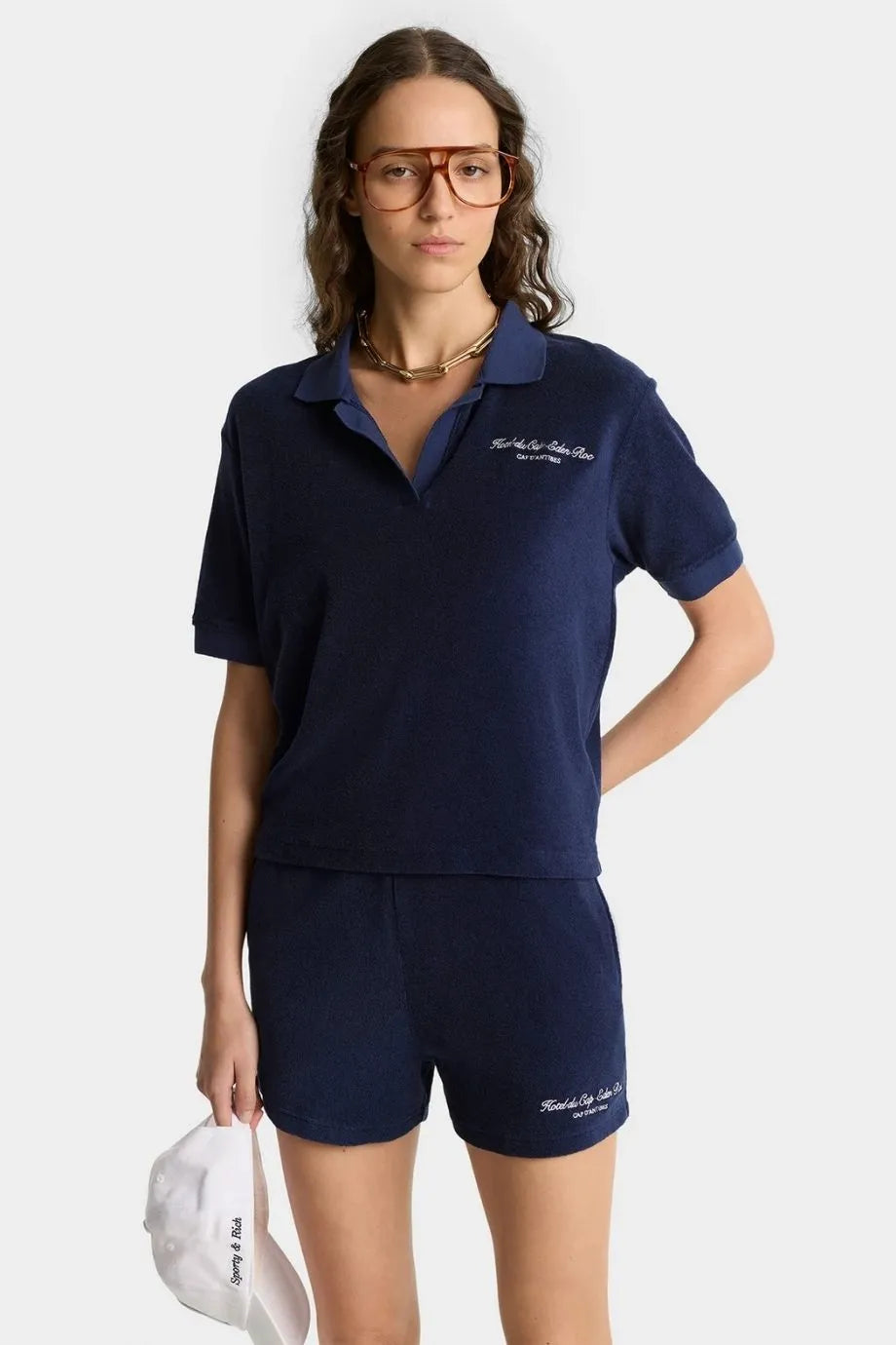 Eden Script Cotton Terry Polo T-Shirt in Blue