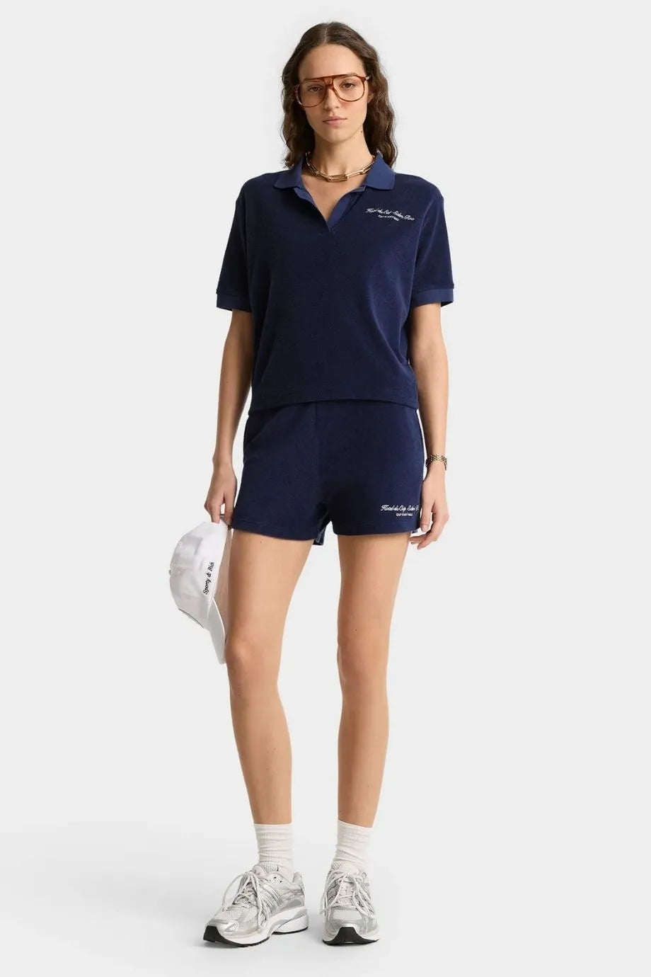 Eden Script Cotton Terry Polo T-Shirt in Blue