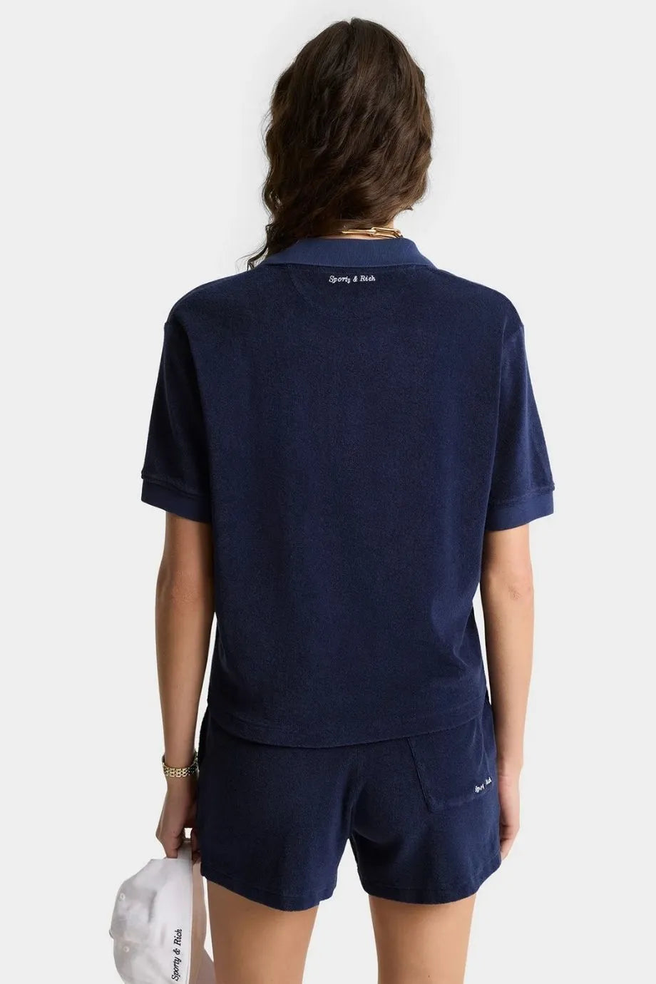 Eden Script Cotton Terry Polo T-Shirt in Blue