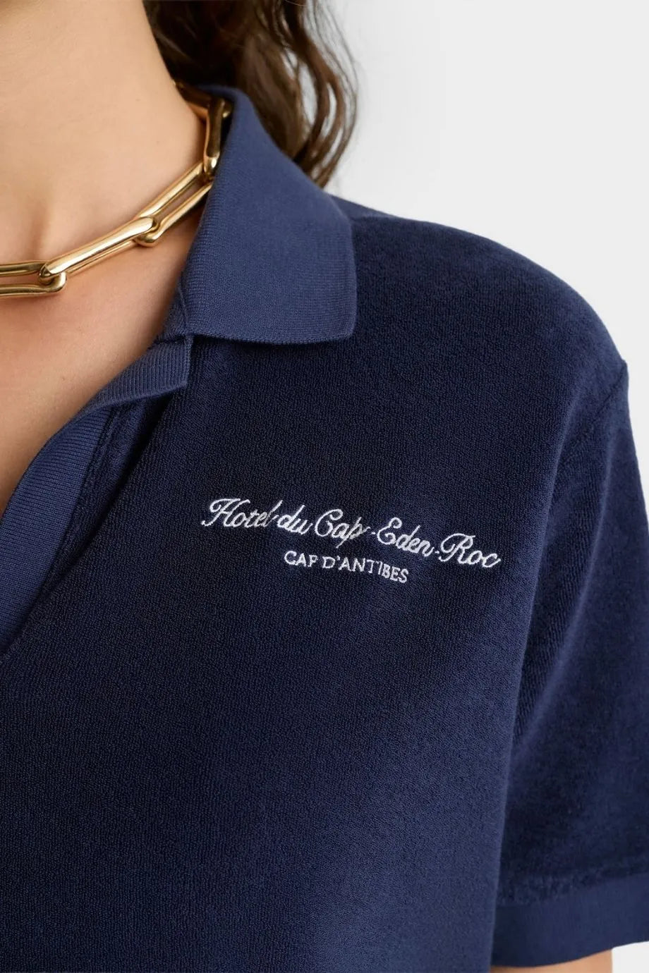 Eden Script Cotton Terry Polo T-Shirt in Blue