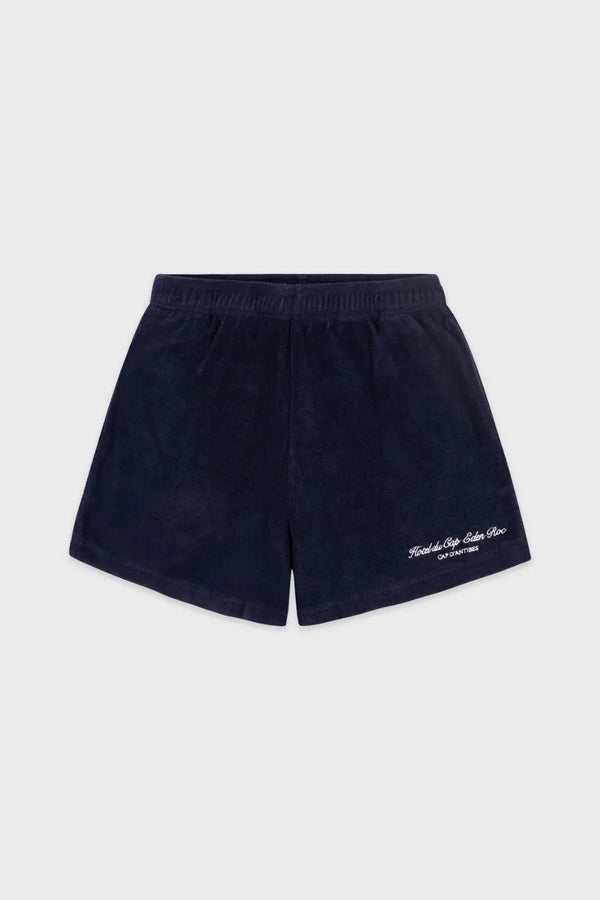 Eden Script Cotton Terry Shorts in Blue
