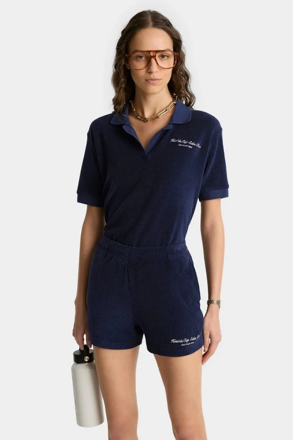 Eden Script Cotton Terry Shorts in Blue