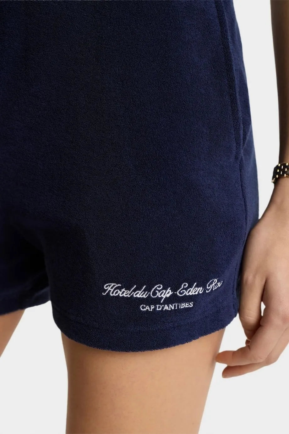 Eden Script Cotton Terry Shorts in Blue