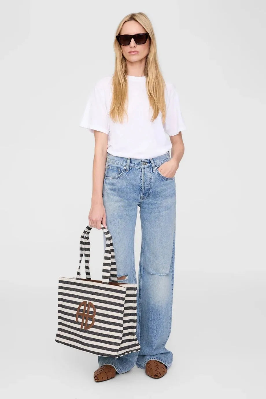 Lara Stripes Cotton Tote Bag in Black and White