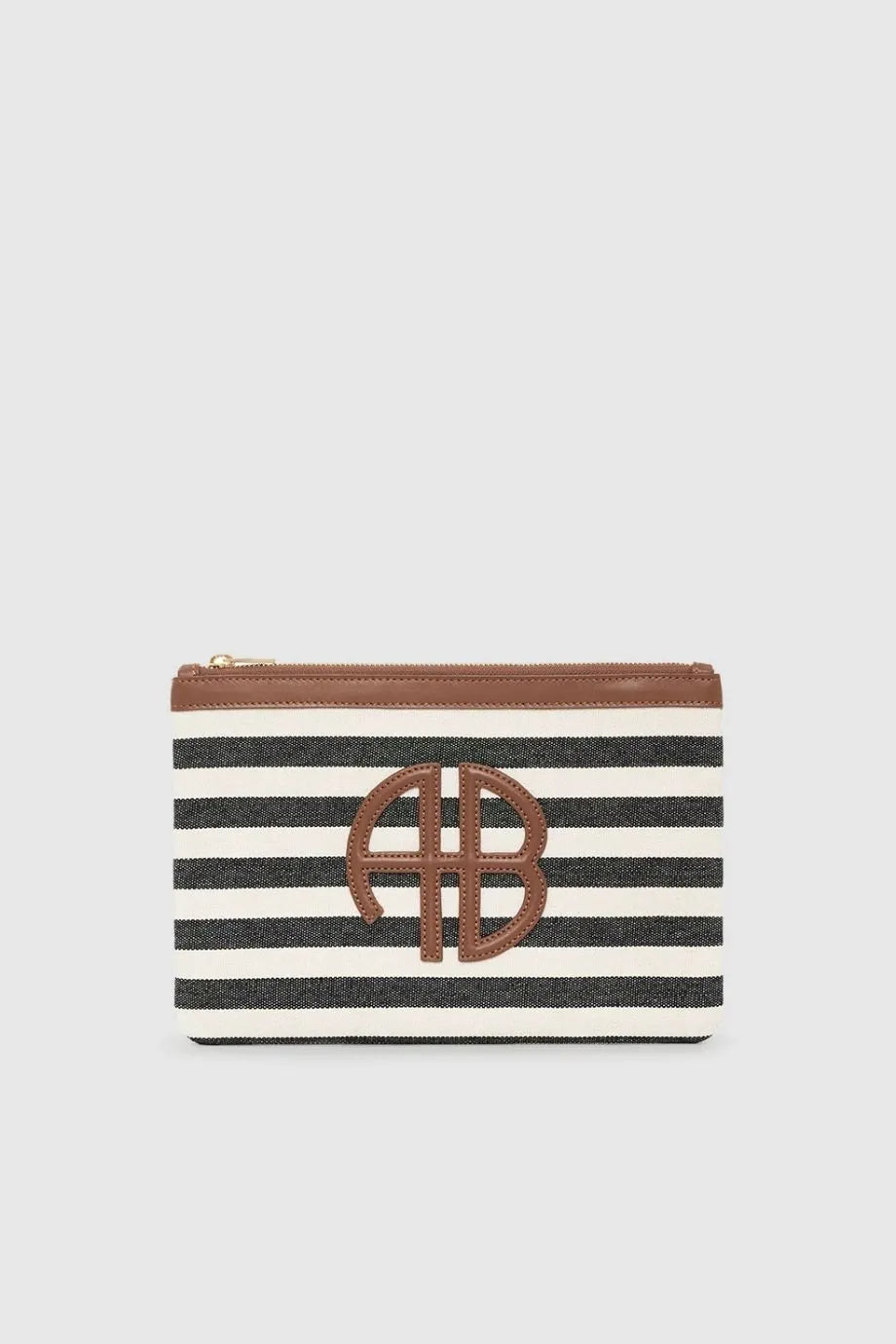 Lili Stripes Cotton Zip Pouch in Black and White