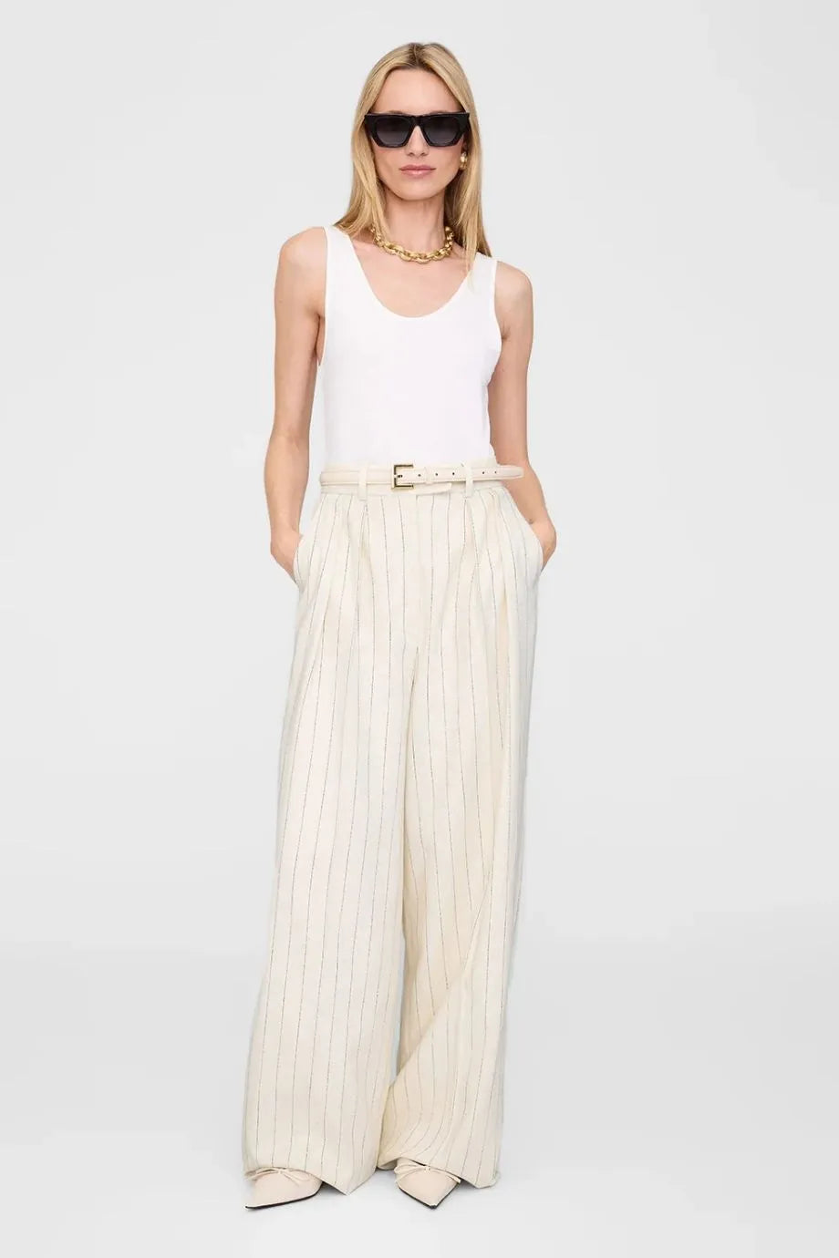 Nicola Leather Belt in Beige