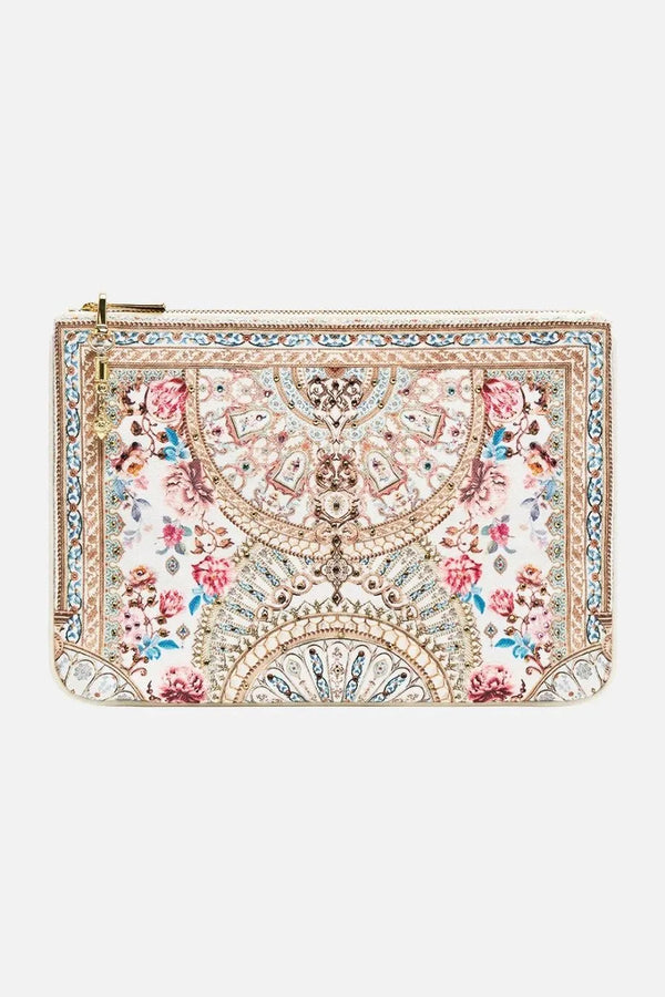 Ottoman Dynasty Floral Small Canvas Clutch Bag in Beige