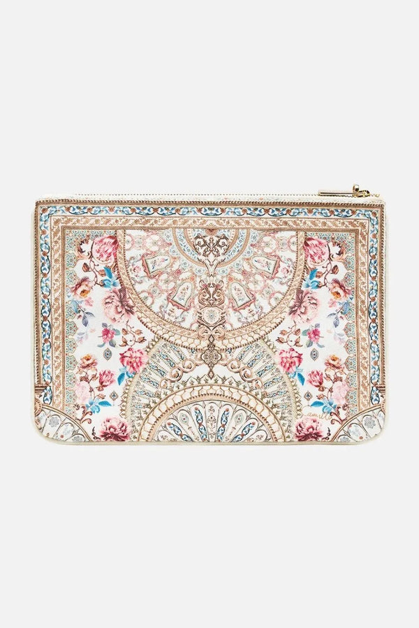 Ottoman Dynasty Floral Small Canvas Clutch Bag in Beige