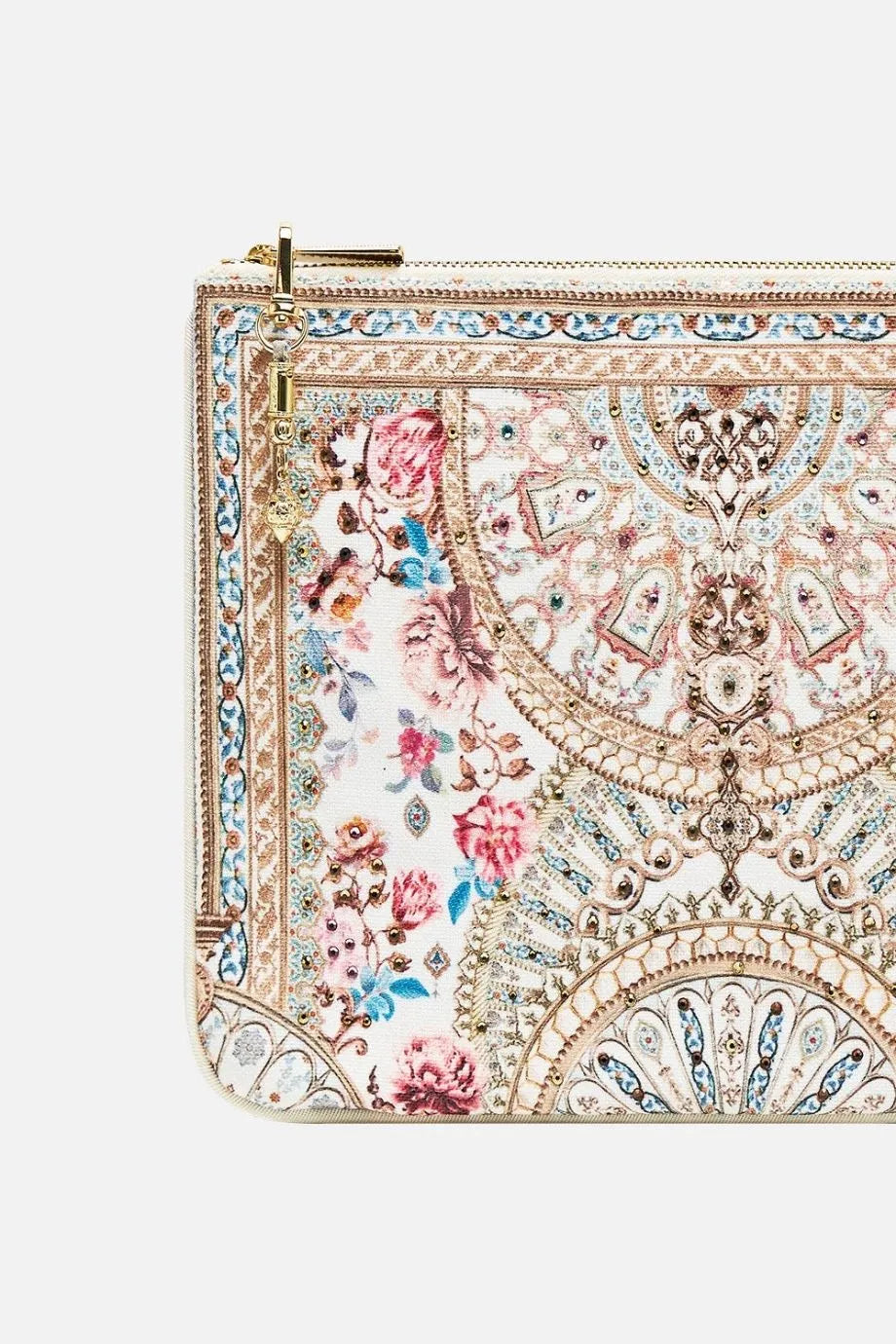 Ottoman Dynasty Floral Small Canvas Clutch Bag in Beige