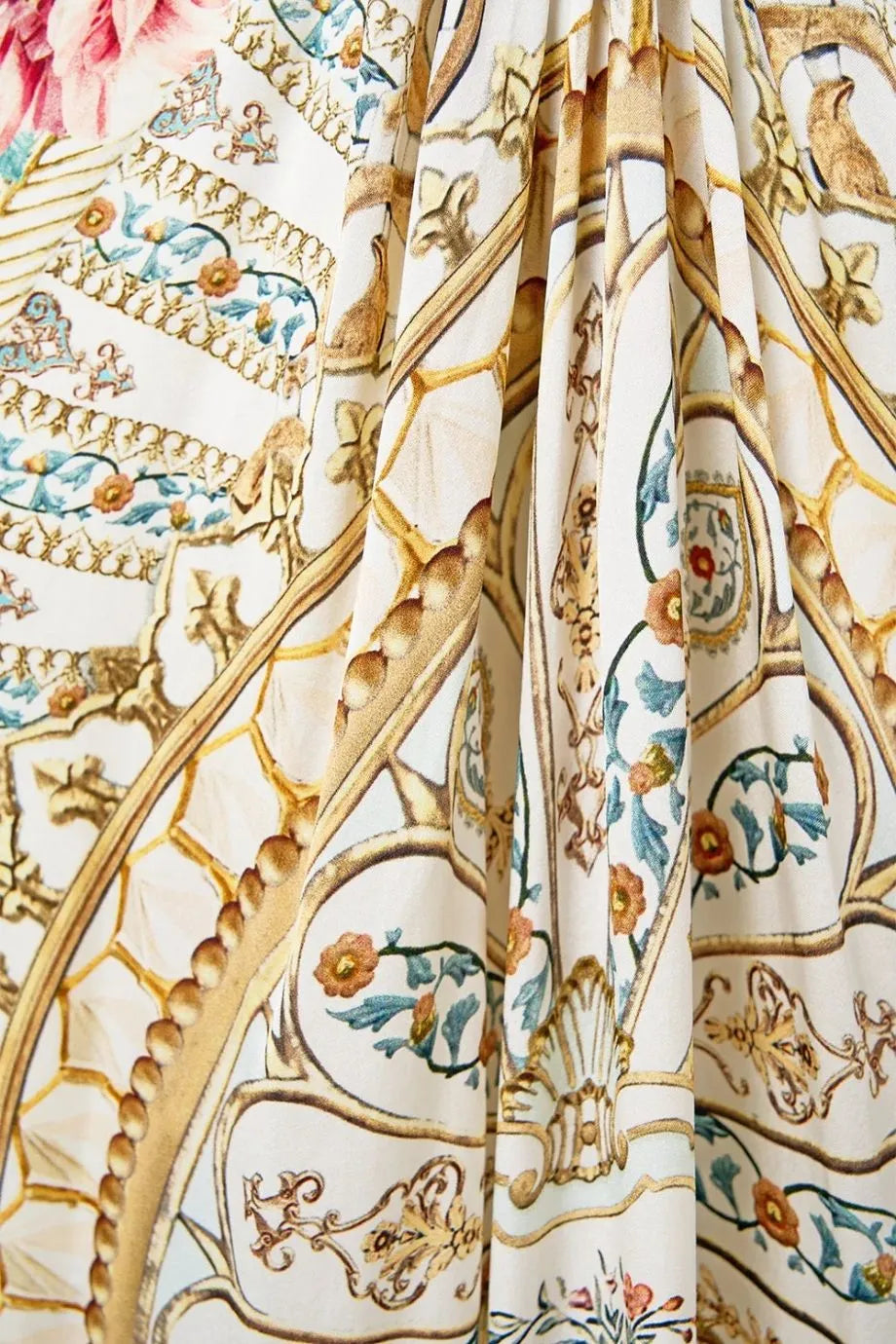 Ottoman Dynasty Floral Twist Front Batwing Silk Maxi Dress in Beige