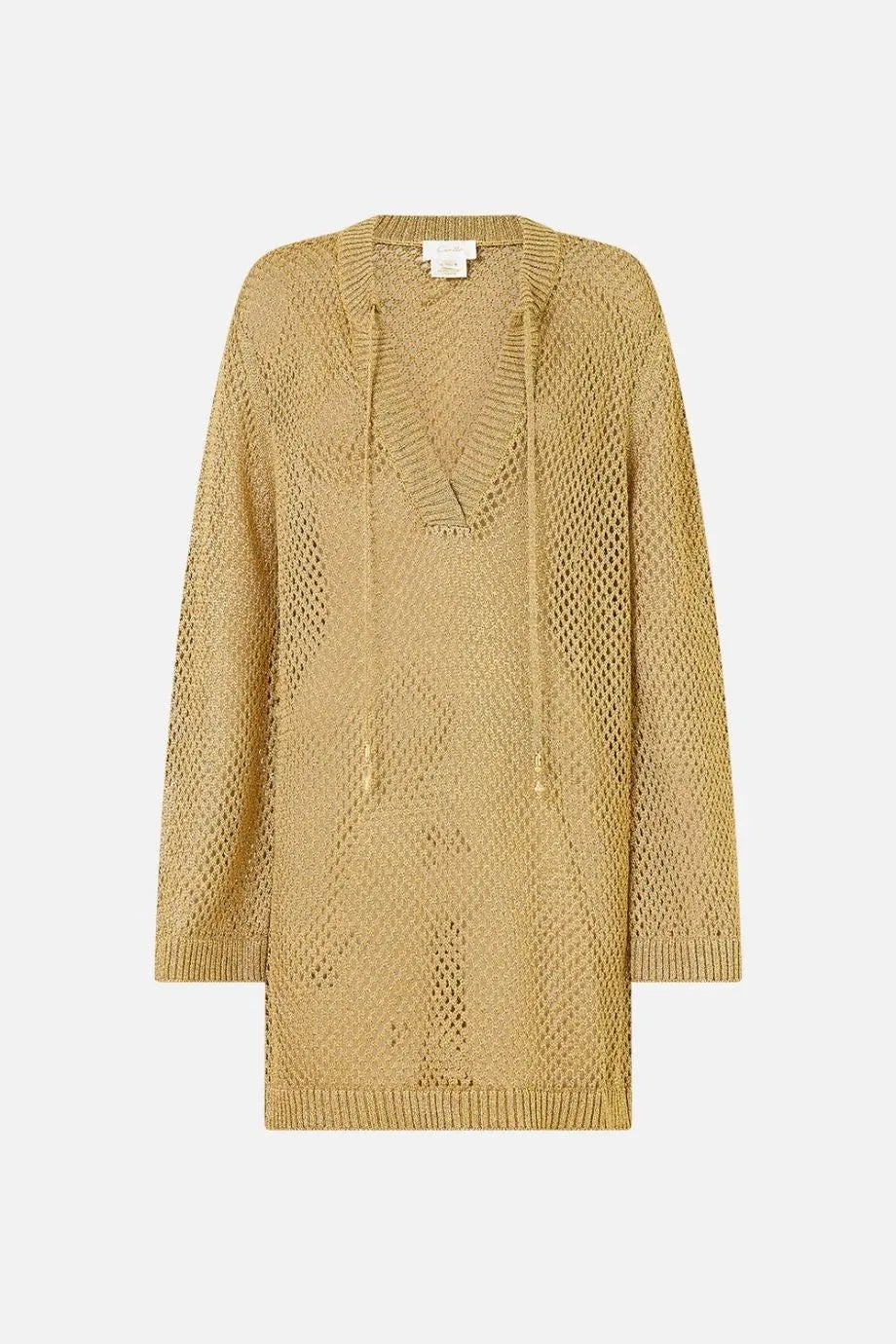 Ottoman Dynasty Knit Pointelle Tunic Top in Beige