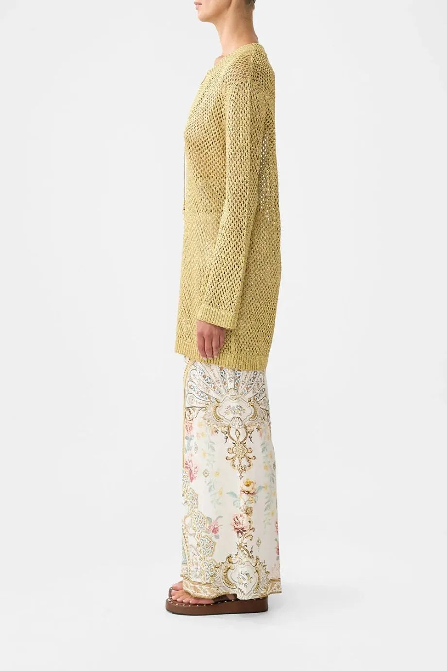 Ottoman Dynasty Knit Pointelle Tunic Top in Beige