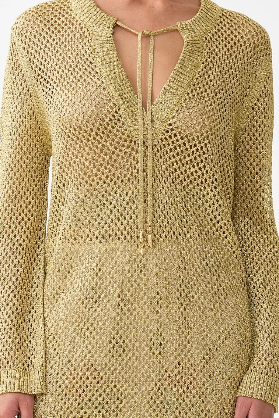Ottoman Dynasty Knit Pointelle Tunic Top in Beige