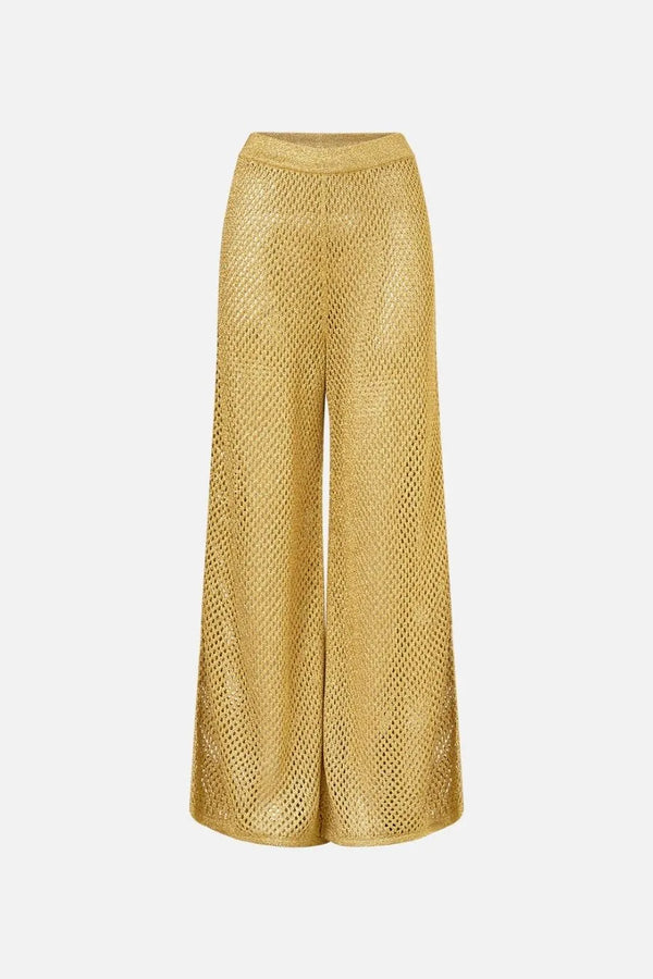 Ottoman Dynasty Wide Legged Flare Knit Pants in Beige