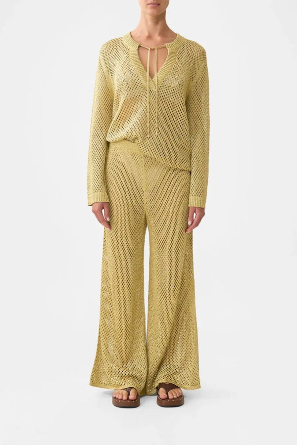 Ottoman Dynasty Wide Legged Flare Knit Pants in Beige