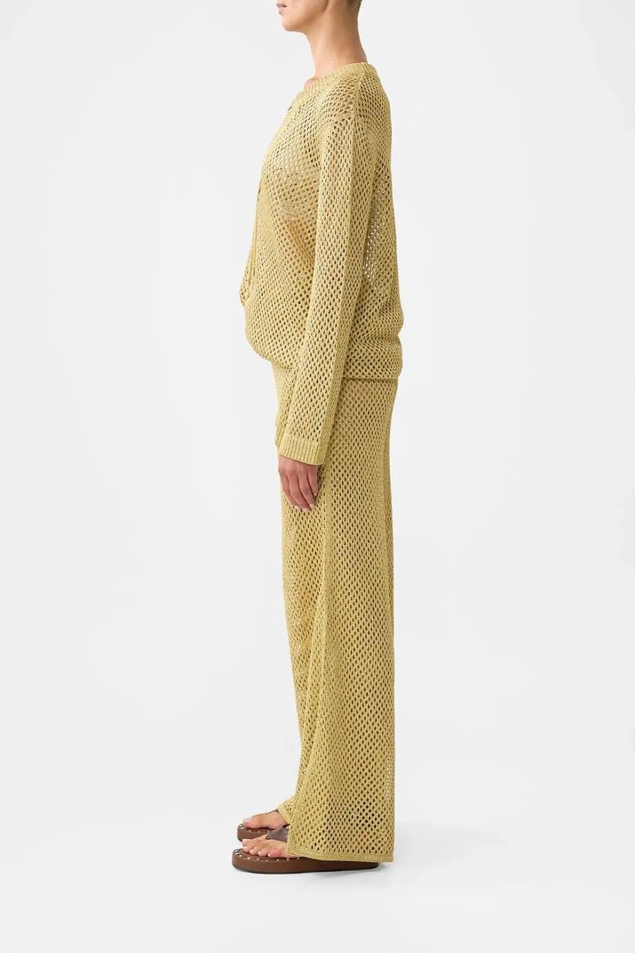 Ottoman Dynasty Wide Legged Flare Knit Pants in Beige