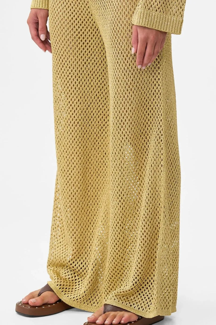 Ottoman Dynasty Wide Legged Flare Knit Pants in Beige