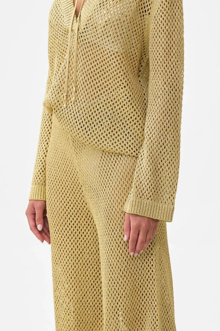 Ottoman Dynasty Wide Legged Flare Knit Pants in Beige