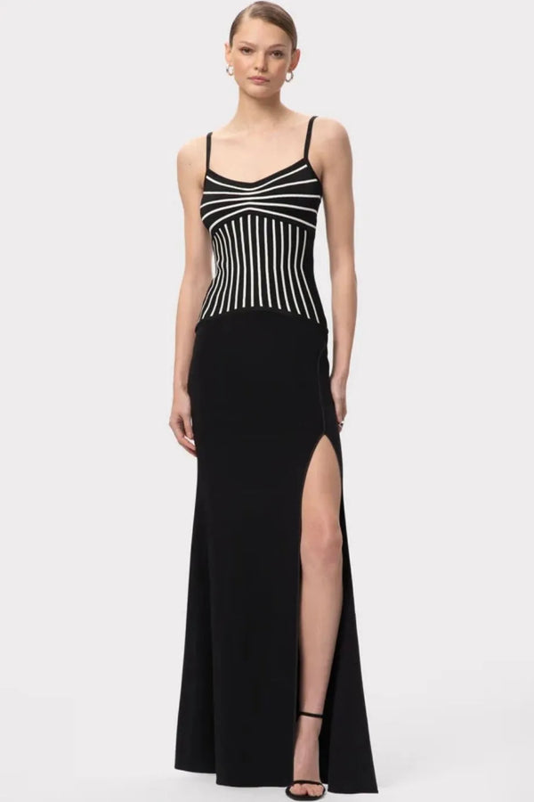 Ophelia Sleeveless Thigh Slit Knit Maxi Dress In Black