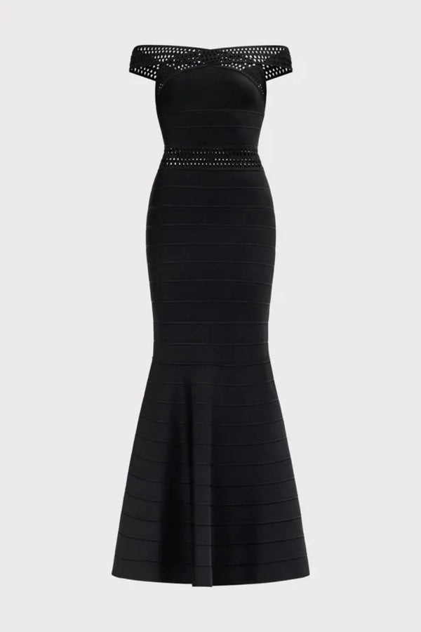 Octavia Off Shoulder Knit Bandage Maxi Dress In Black
