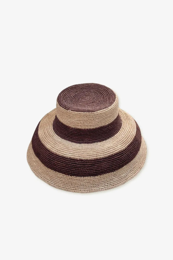 Gina Stripes Straw Hat in Beige and Brown