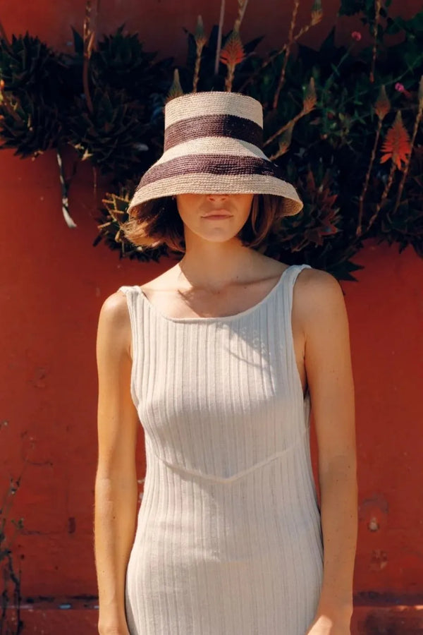 Gina Stripes Straw Hat in Beige and Brown