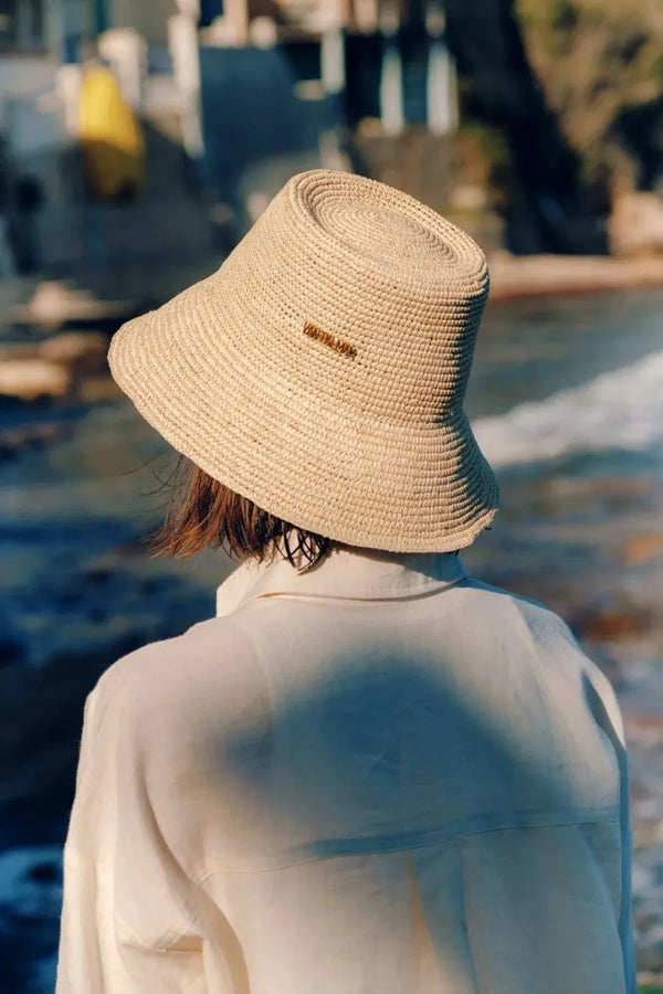 Gina Straw Bucket Hat in Cream